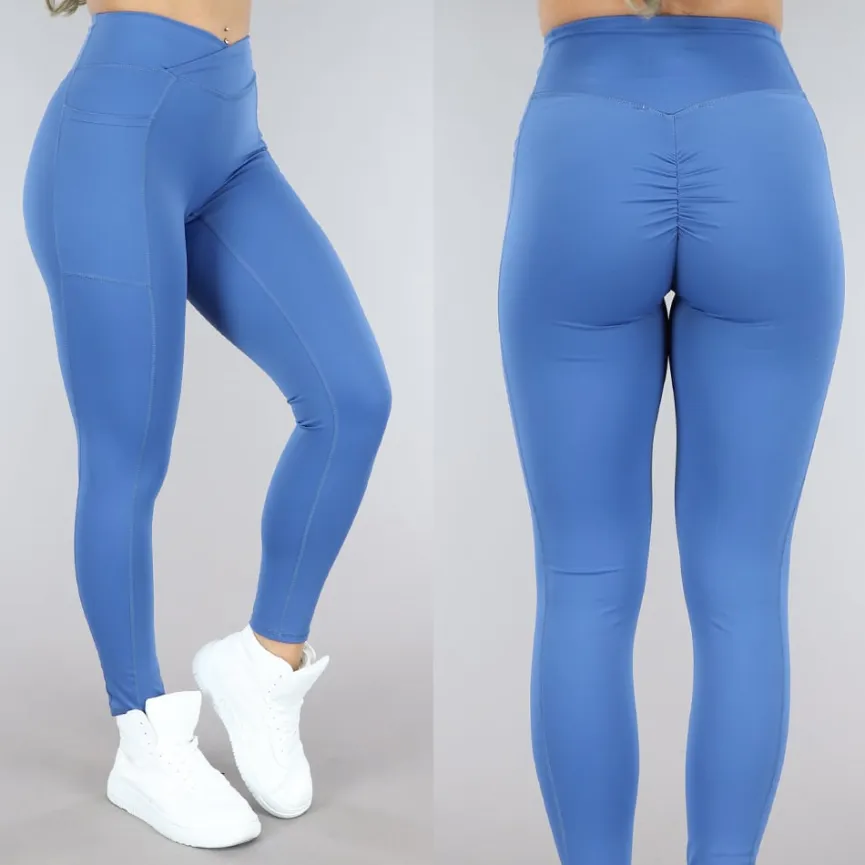 Blauwe Sportlegging met Scrunch en Zakken