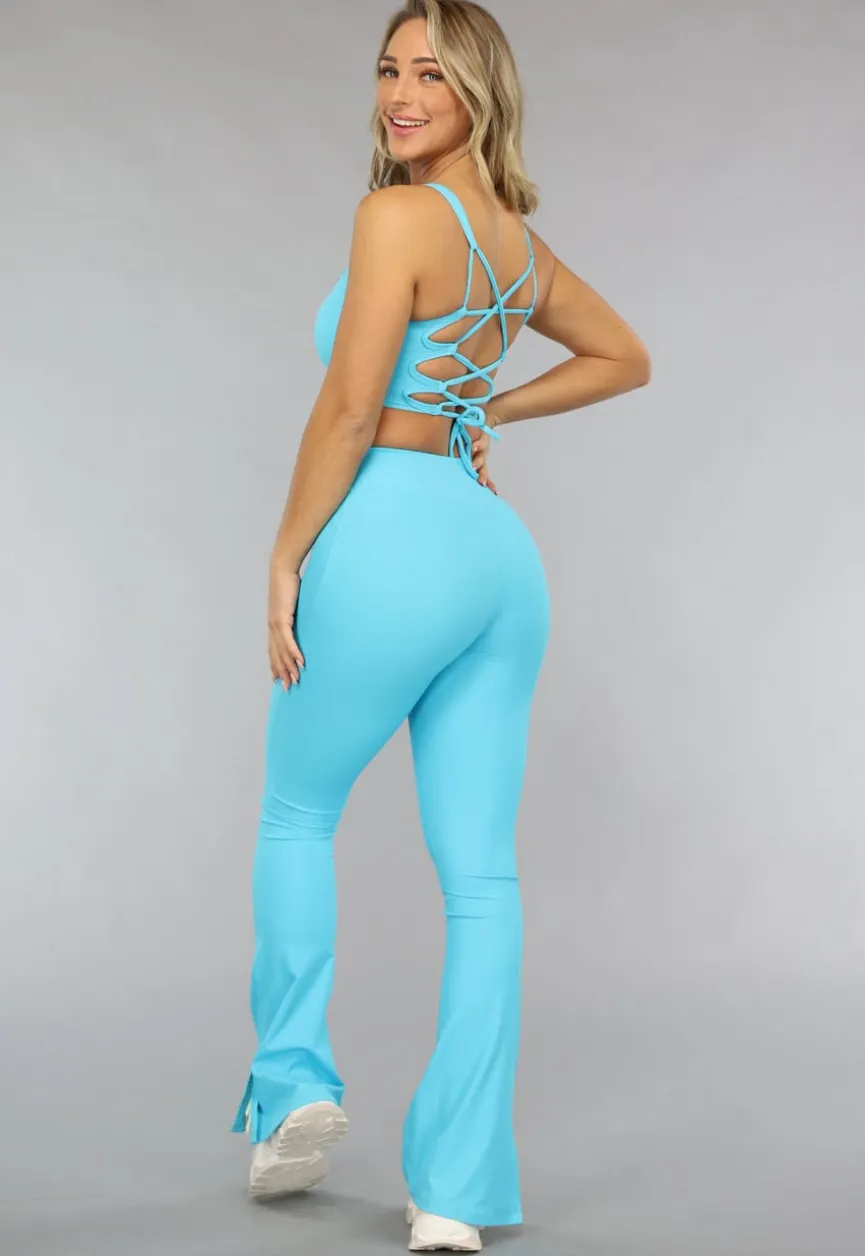 Blauwe Sporttop met Gekruiste Rug en Uitneembare Pads