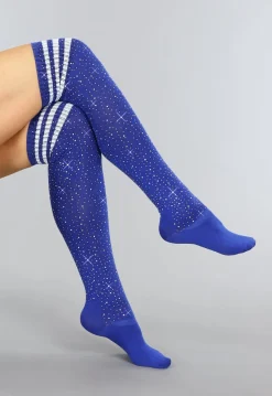 Blauwe Strass Sokken met Witte Strepen