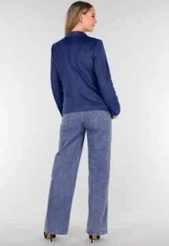 Blauwe Suede Blazer met Dubbele Knopen
