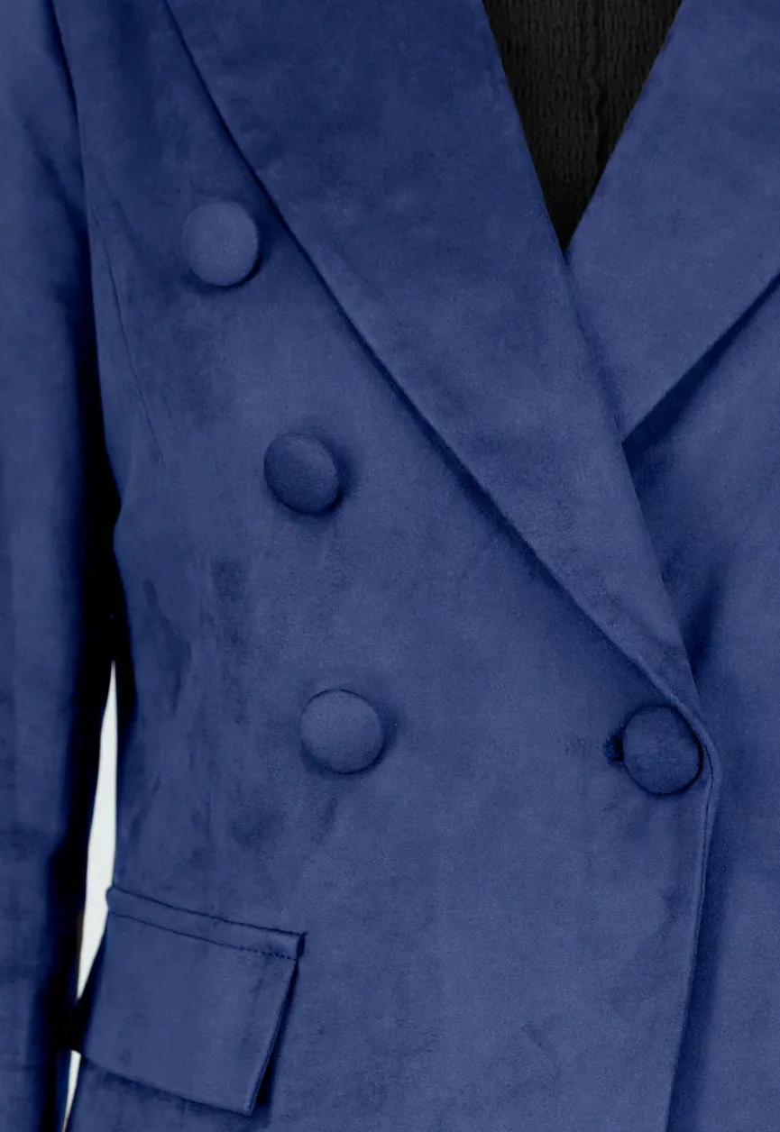 Blauwe Suede Blazer met Dubbele Knopen