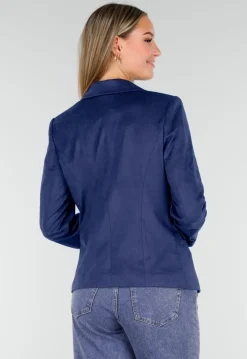 Blauwe Suede Blazer met Dubbele Knopen