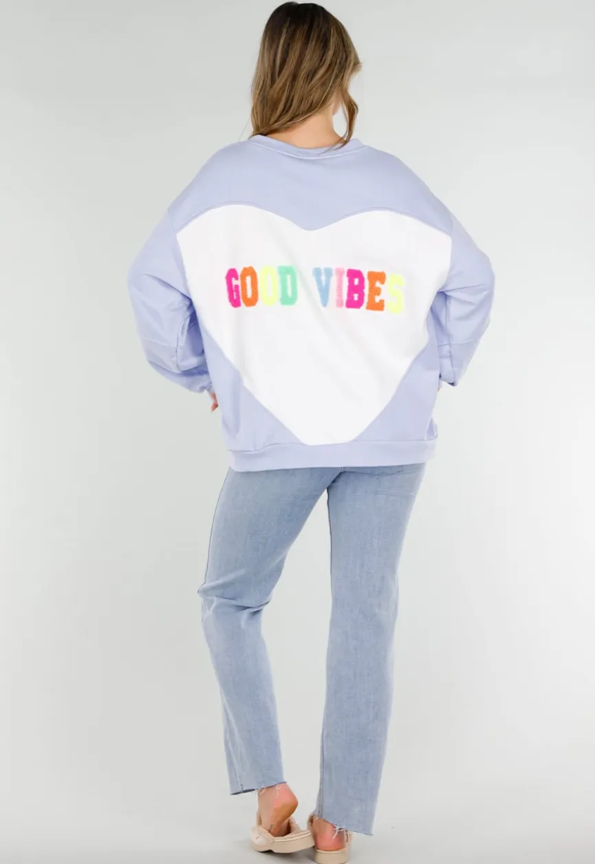 Blauwe Sweater met Good Vibes Print op Rug