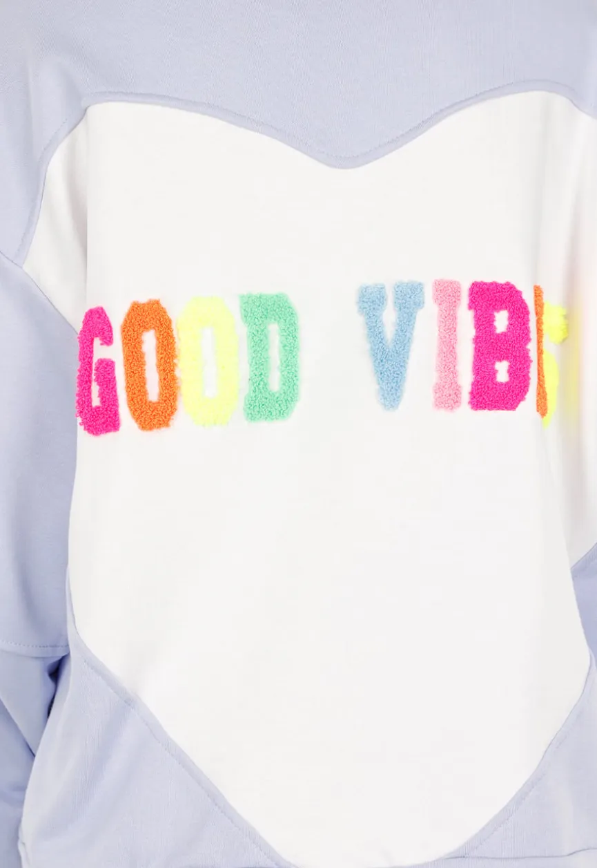 Blauwe Sweater met Good Vibes Print op Rug