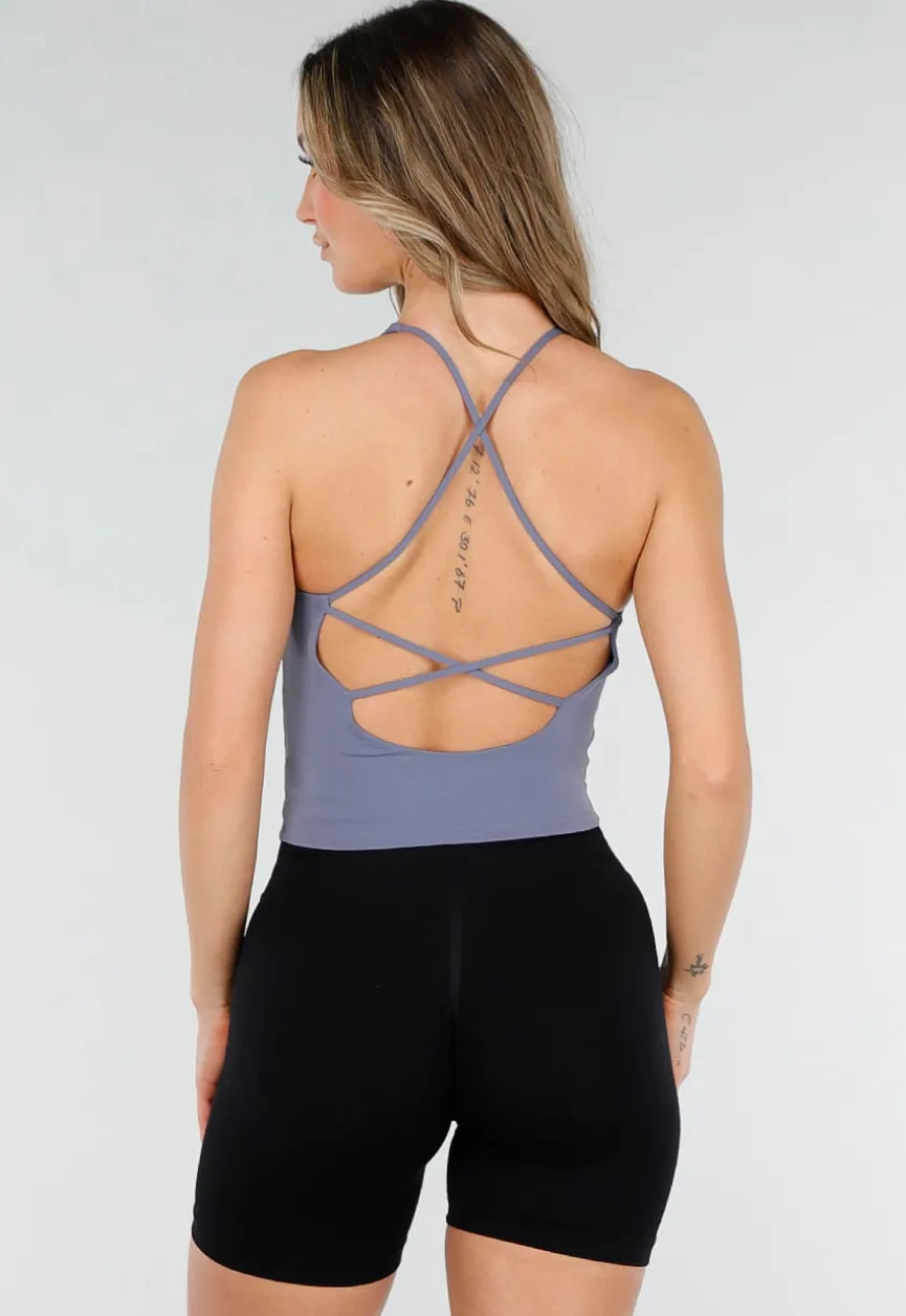 Blauwe Top met Brede Bandjes en Stretch