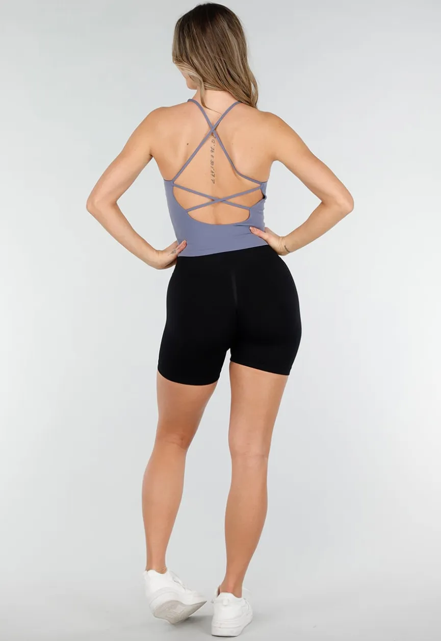 Blauwe Top met Brede Bandjes en Stretch