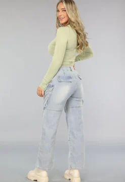 Blauwe Utility Jeans met Wijde Pijpen en Zakken