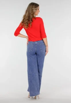 Blauwe Wide Leg Jeans met Elastische Taille en Strikkoord
