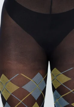 Blauw Gele Panty met Argyle Print