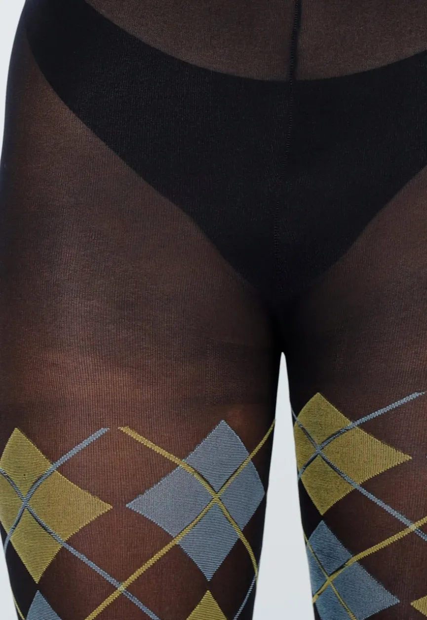 Blauw Gele Panty met Argyle Print