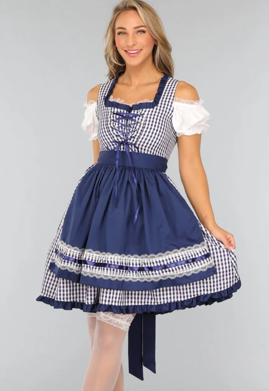 Blauw Geruit Off Shoulder Oktoberfest Jurkje