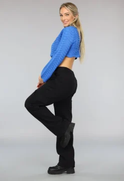 Blauw Golvend Cropped Truitje met Trompet Mouwen