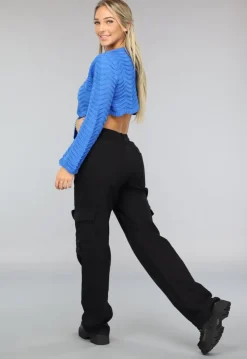 Blauw Golvend Cropped Truitje met Trompet Mouwen