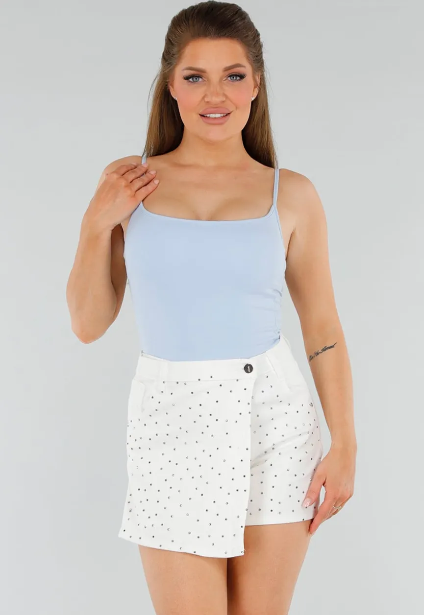 Blauw Hemd met Stretch, Stevige Cups en Vierkante Hals