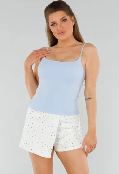 Blauw Hemd met Stretch, Stevige Cups en Vierkante Hals