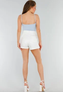 Blauw Hemd met Stretch, Stevige Cups en Vierkante Hals