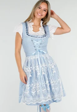Blauw Oktoberfest Jurkje met Wit Kant en Vetersluiting