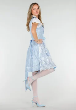 Blauw Oktoberfest Jurkje met Wit Kant en Vetersluiting