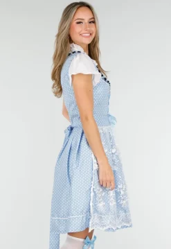 Blauw Oktoberfest Jurkje met Wit Kant en Vetersluiting