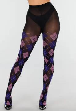 Blauw Roze Panty met Argyle Print