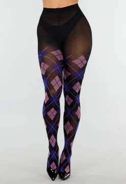 Blauw Roze Panty met Argyle Print