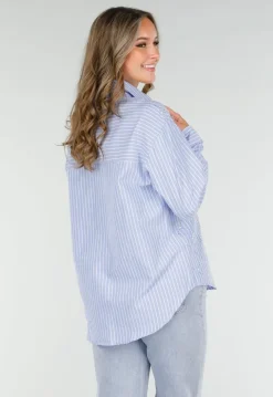 Blauw-Wit Gestreepte Blouse met Strass Steentjes