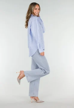 Blauw-Wit Gestreepte Blouse met Strass Steentjes