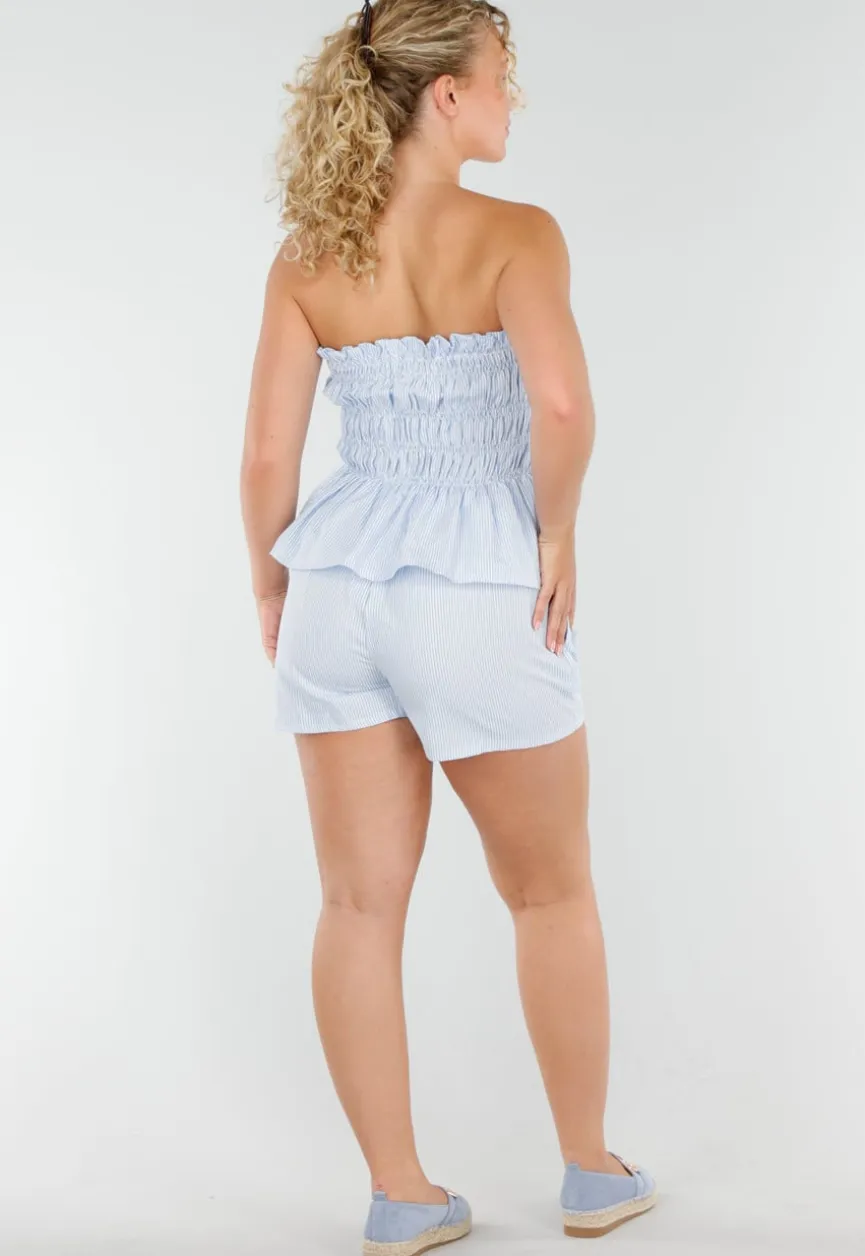 Blauw-Wit Gestreepte 2-Piece Set met Bandeautop