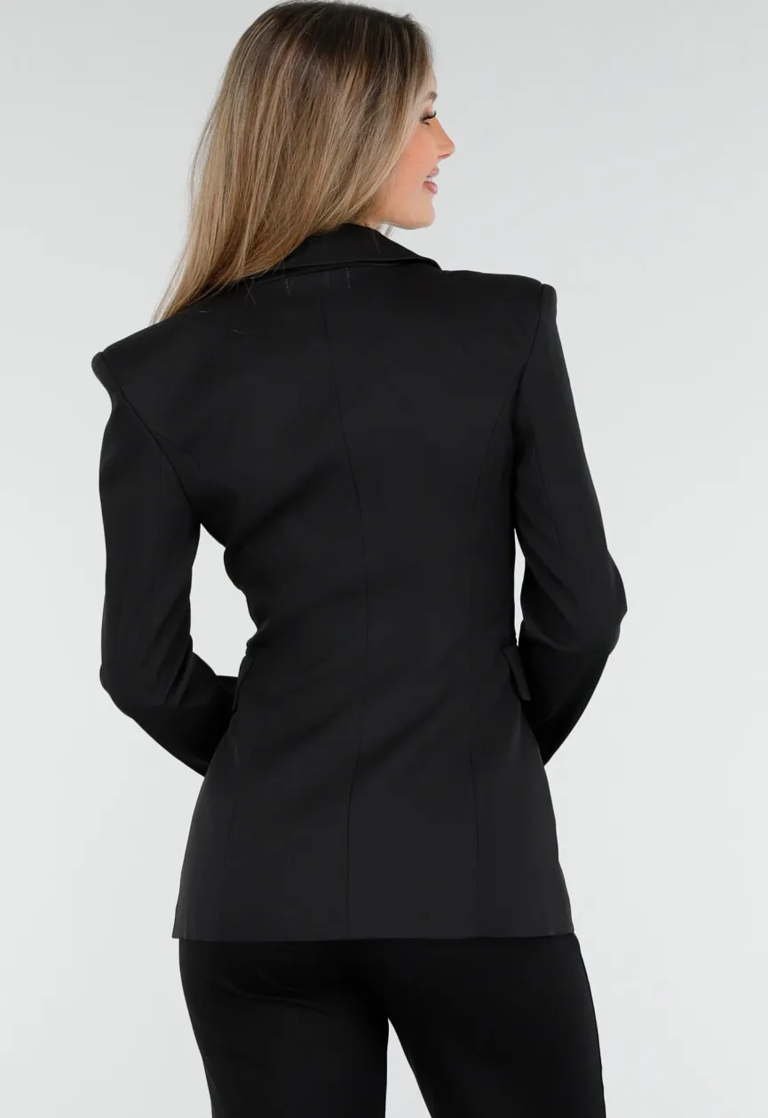 Blazer in Zwart met Strass en Schoudervulling