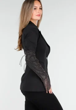 Blazer in Zwart met Strass en Schoudervulling