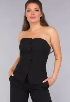 Blazer Suit met Strapless Top en Pantalon in Zwart