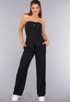 Blazer Suit met Strapless Top en Pantalon in Zwart