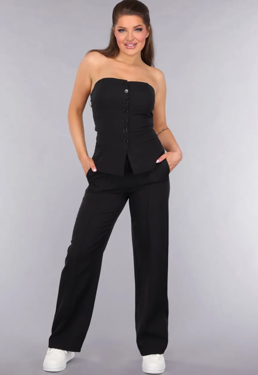 Blazer Suit met Strapless Top en Pantalon in Zwart