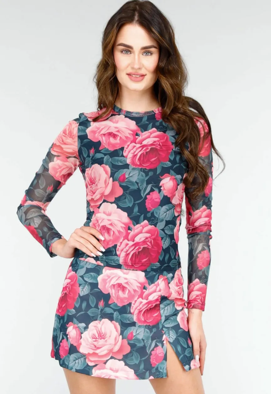 Bloemenprint Two-piece met Lange Mouwen en Skort