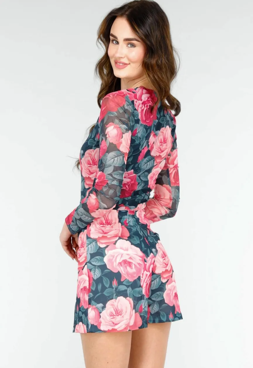 Bloemenprint Two-piece met Lange Mouwen en Skort