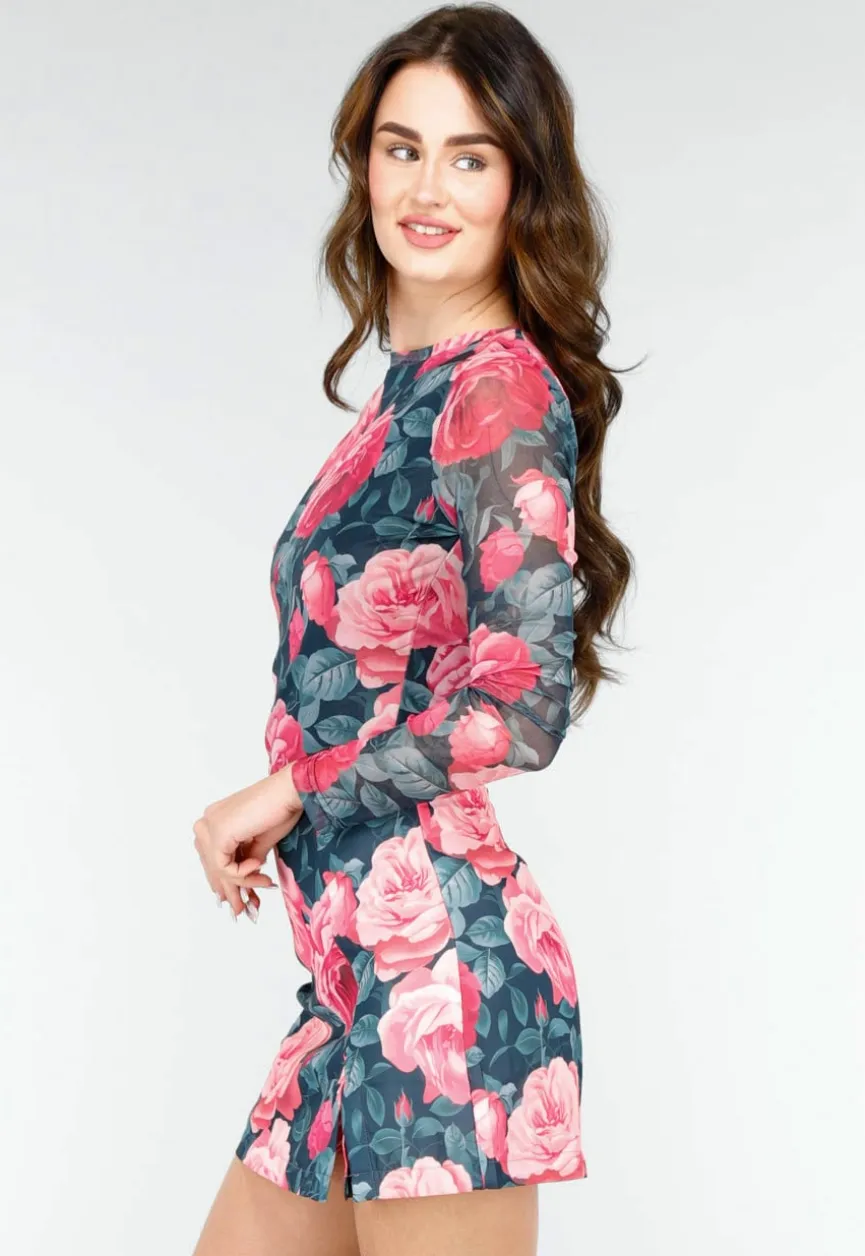 Bloemenprint Two-piece met Lange Mouwen en Skort