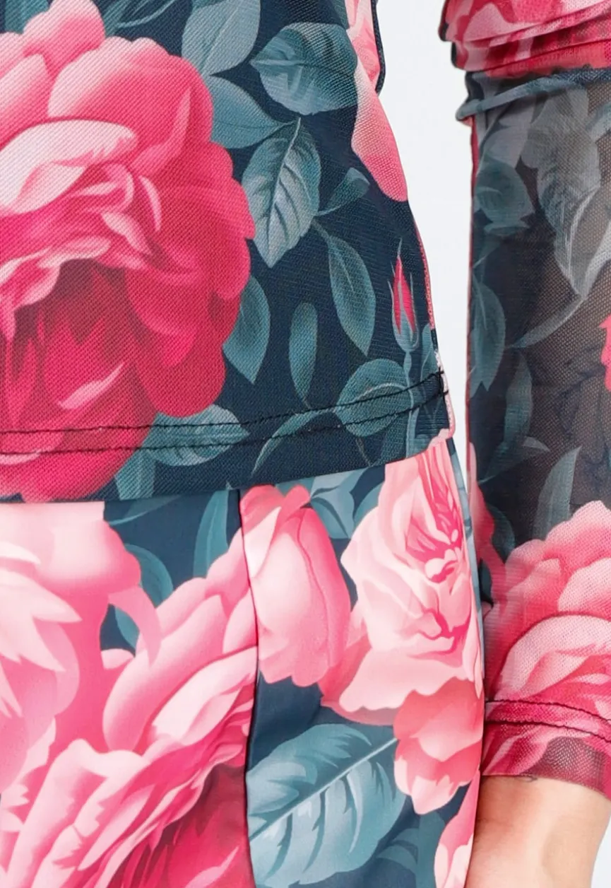Bloemenprint Two-piece met Lange Mouwen en Skort