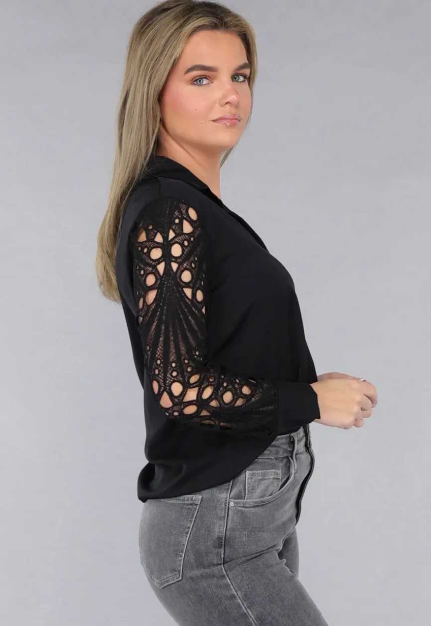 Blouse met Crochet Mouwen in Zwart
