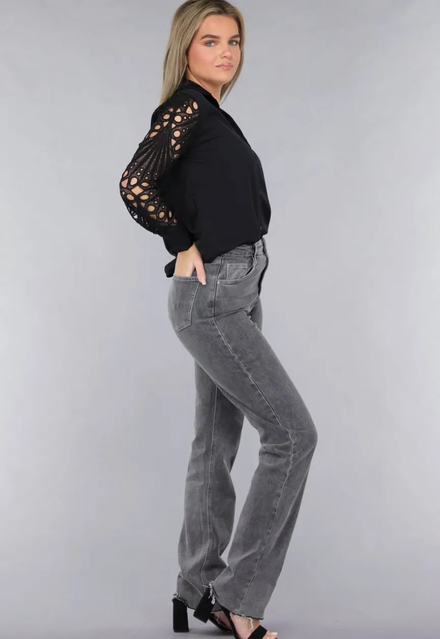 Blouse met Crochet Mouwen in Zwart