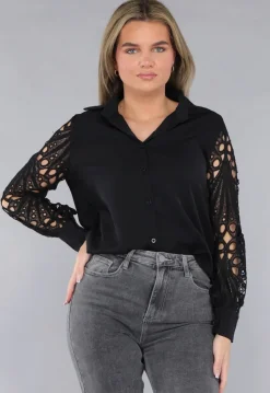 Blouse met Crochet Mouwen in Zwart