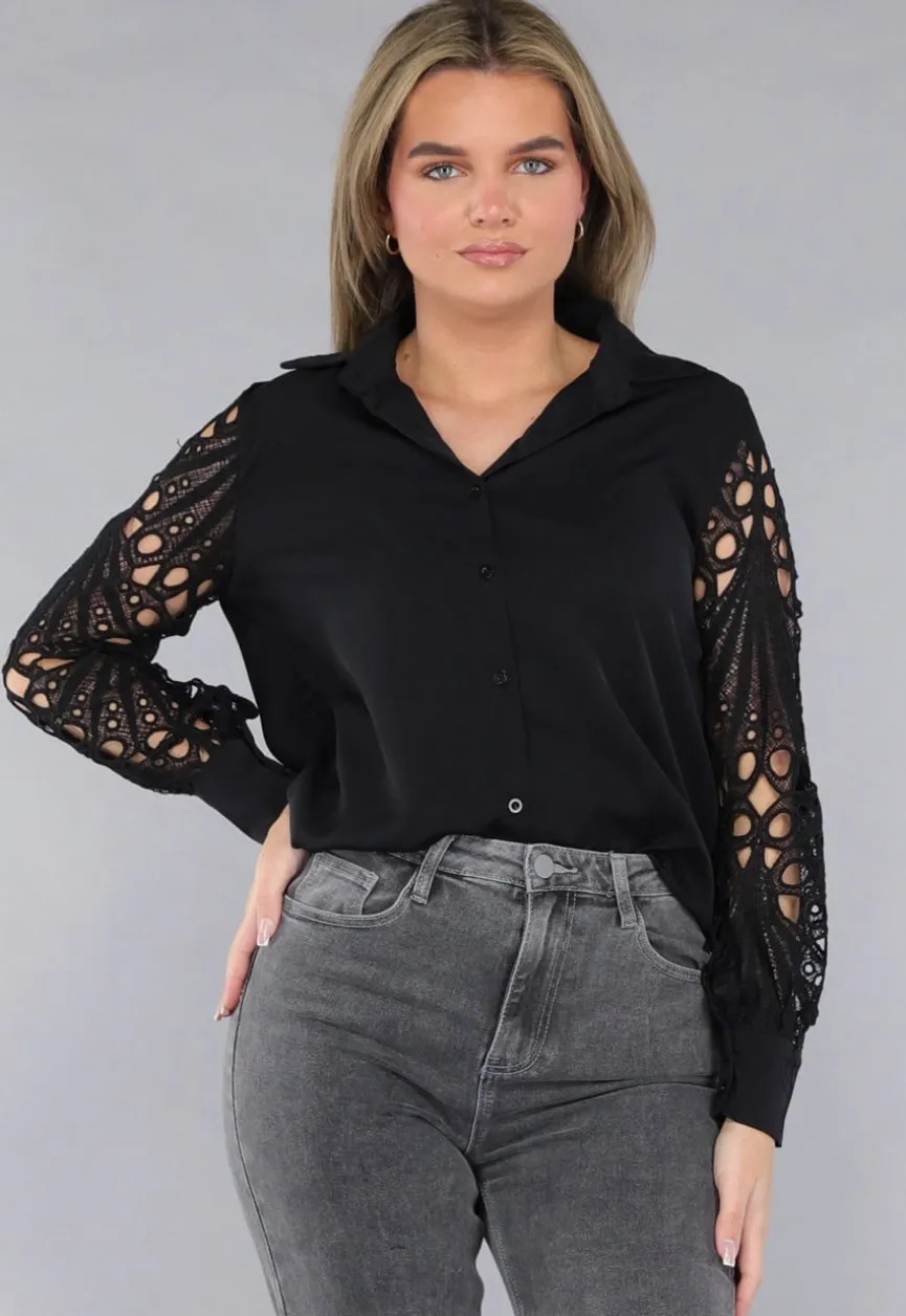 Blouse met Crochet Mouwen in Zwart