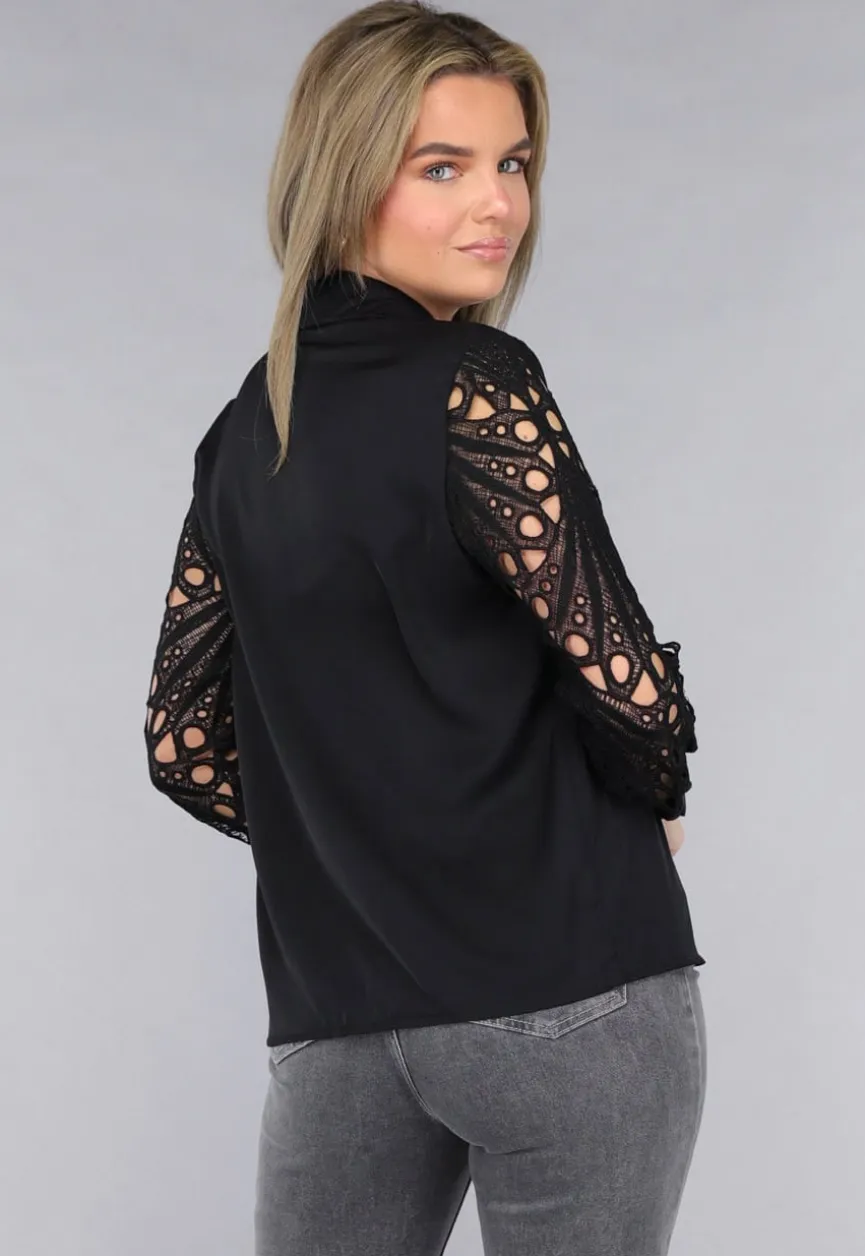Blouse met Crochet Mouwen in Zwart