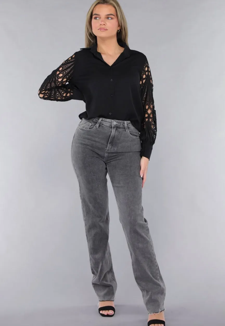 Blouse met Crochet Mouwen in Zwart