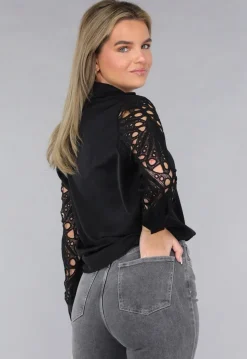 Blouse met Crochet Mouwen in Zwart
