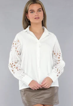 Blouse met Gehaakte Mouwen in Wit