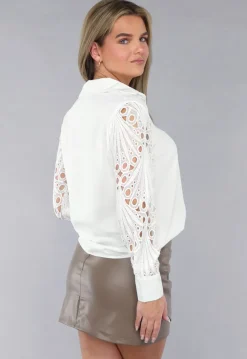 Blouse met Gehaakte Mouwen in Wit