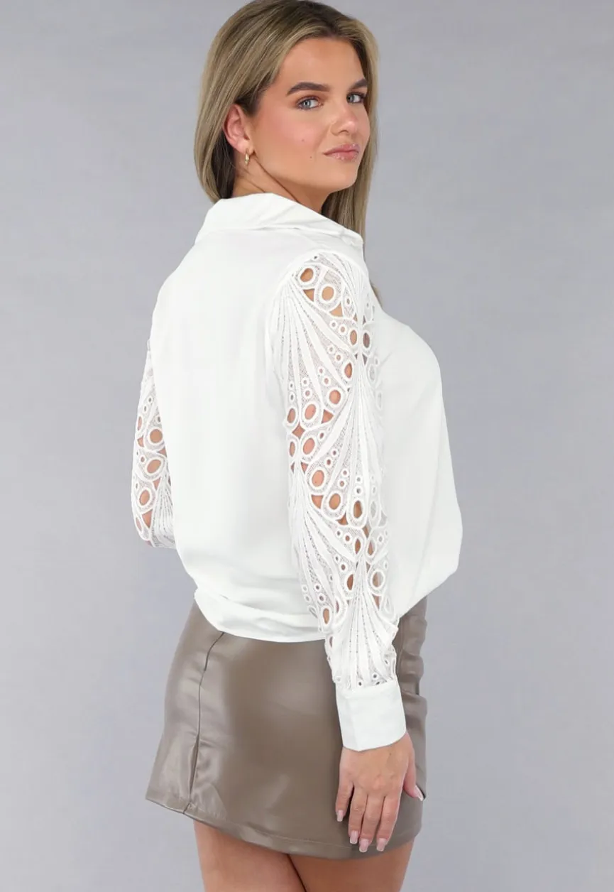 Blouse met Gehaakte Mouwen in Wit