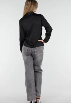 Blouse met Lange Mouwen en Satijn Effect Zwart