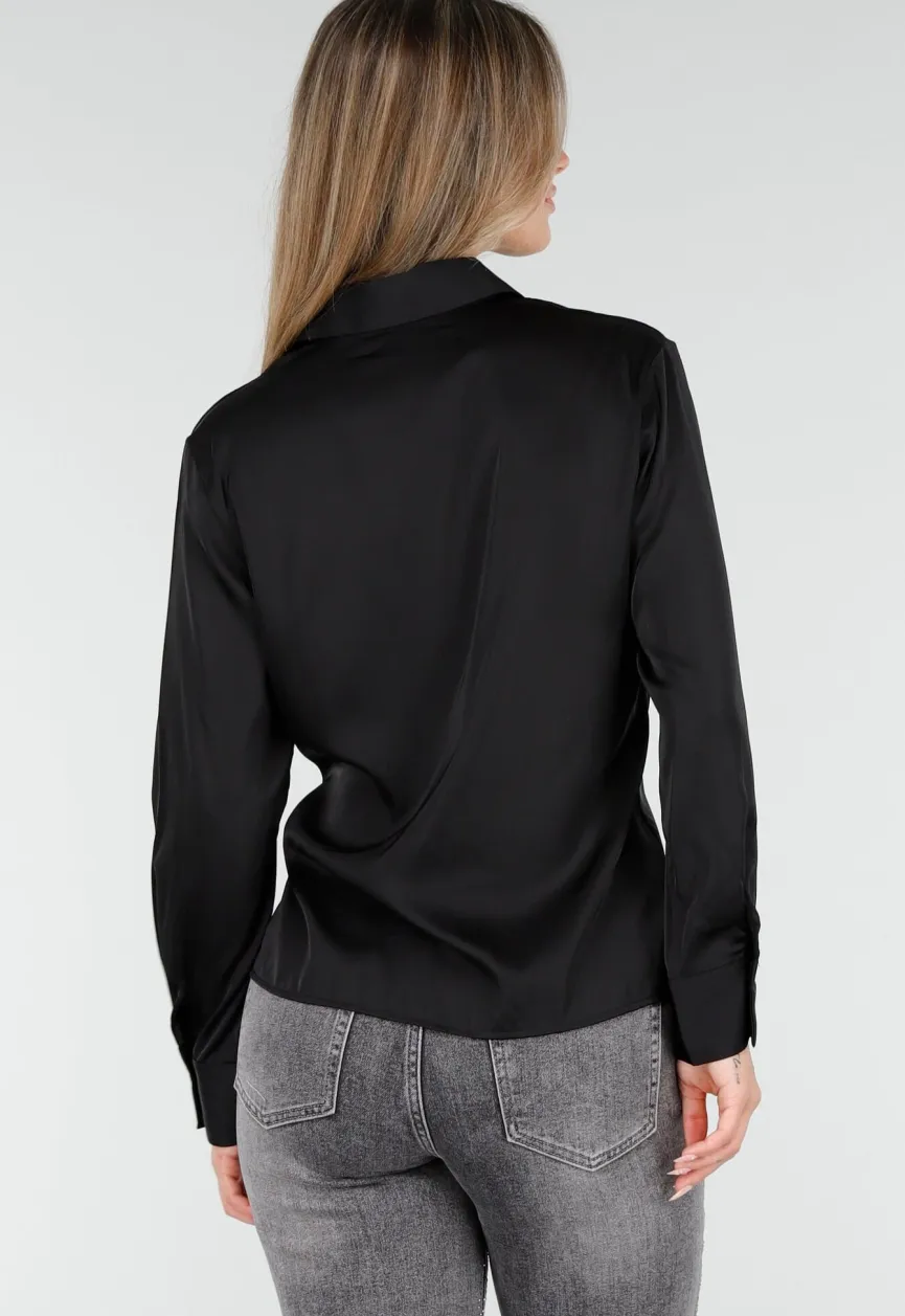 Blouse met Lange Mouwen en Satijn Effect Zwart
