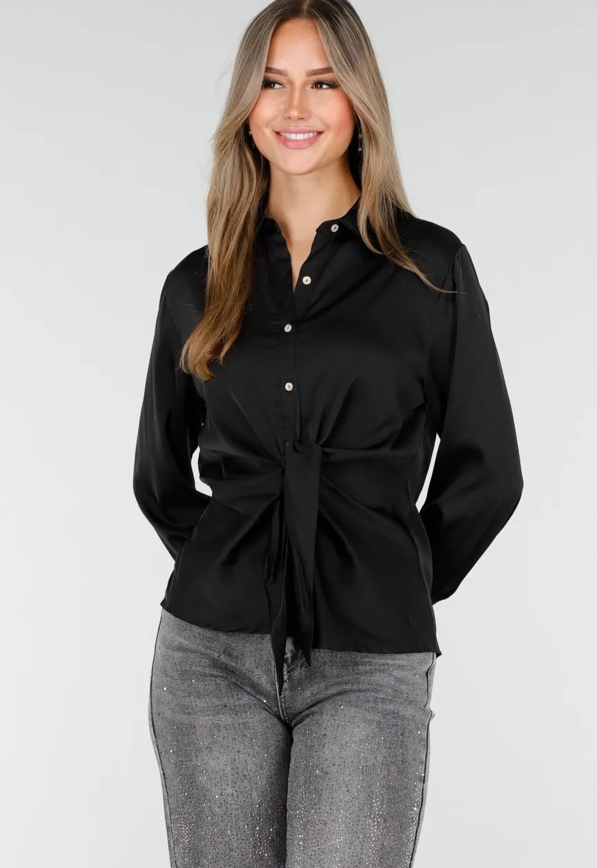 Blouse met Lange Mouwen en Satijn Effect Zwart